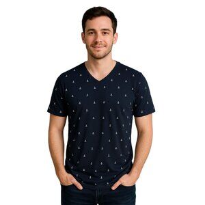 Men's Anchor T Tee Shirt Denim & Flower Ricky Singh Navy Blue White Small MAN'S